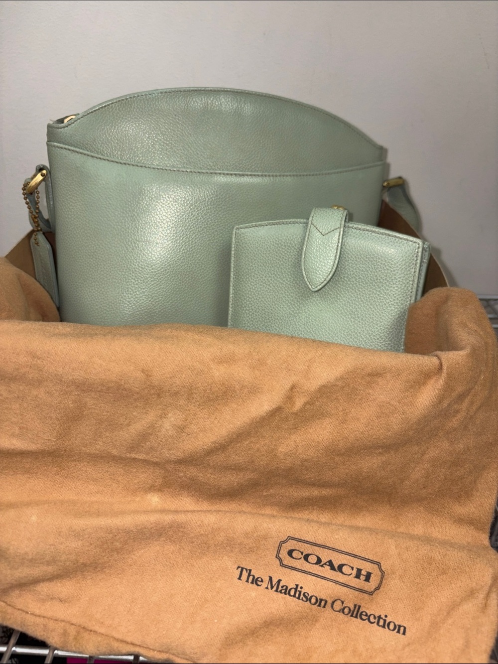 DEADSTOCK INCREDIBLY RARE COACH MADISON SAGE GREEN CROSSBODY & WALLET SET IN BOX